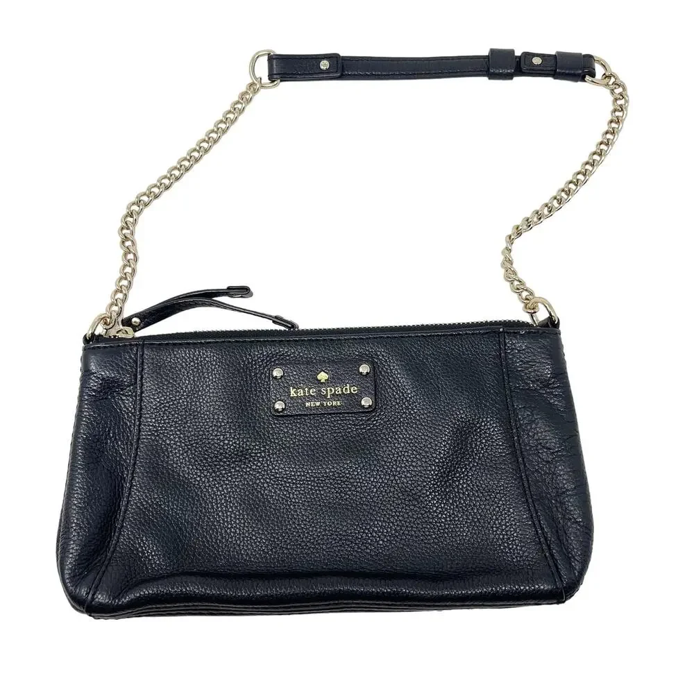Kate Spade Black Berkshire Road Adela Shoulder Bag Chain Link Pebble Leather